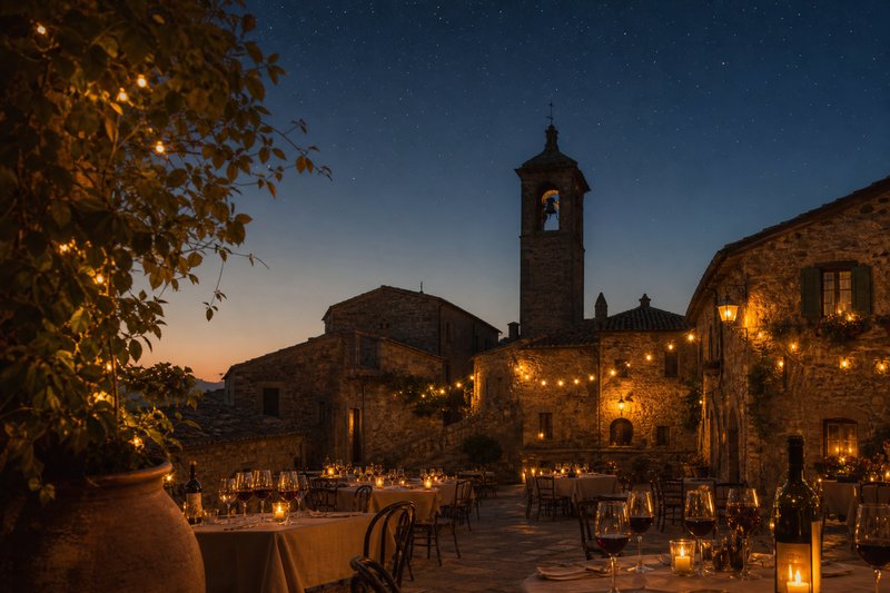 Mappa ideale dell'Italia con le piazze illuminate dei borghi che partecipano a Calici di Stelle